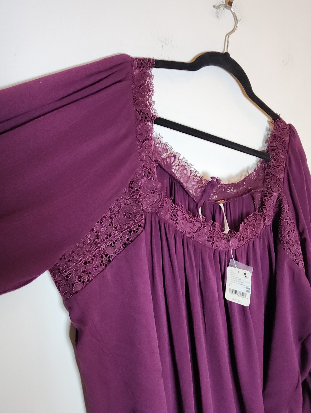 NWT Free People Flutter By Lace Blouse Top Purple Size L Prairie Boho Peasant - Picture 7 of 16